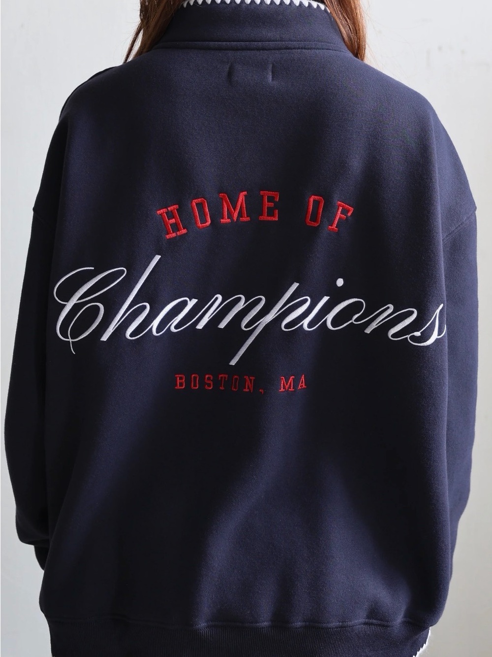 Boston Half-ZipSweater - Navy with Red Lettering - Picture 3 of 3